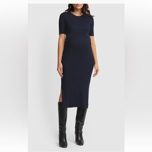 Seraphine Maternity Navy Ribbed Knit Midi Dress